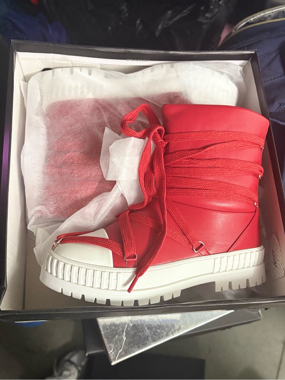 Azazie Red Lace-Up High-Top Fashion Boots with White Sole
